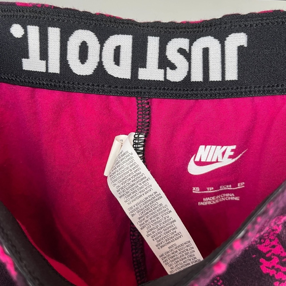 Nike Knit Leggings Womens XS Fuchsia/Black Patterned Full Length Retro - Picture 6 of 6